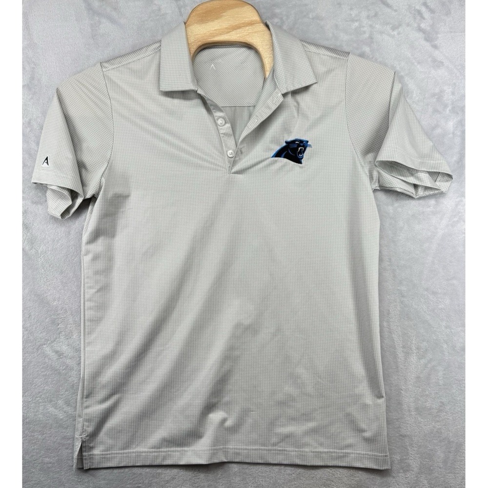 Antigua Carolina‎ Panthers Short Sleeve Polo Shirt NFL Beige Men's M EUC